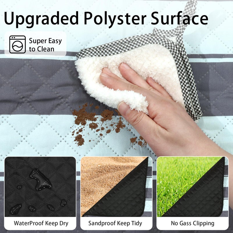 HX&OD Extra Large Picnic Outdoor Blanket  80 x80  Waterproof Picnic Mat Foldable Camping Blanket Portable with Carry Strap for Beach Mat Outdoor Camping Party(Grey&Green) - Image 3